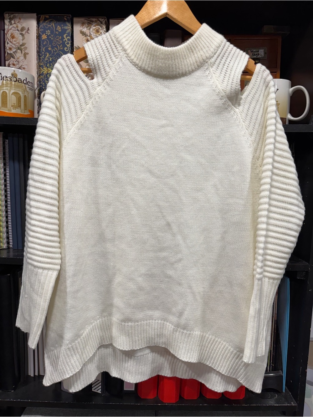TeenBell Cream Cold-Shoulder Turtleneck Sweater